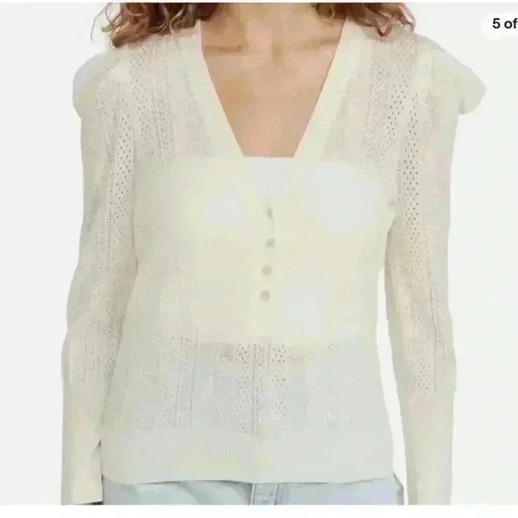 Veronica Beard KIRKA MERINO WOOL HENLEY POINTELLE SWEATER Ivory Small NWT - Picture 1 of 7